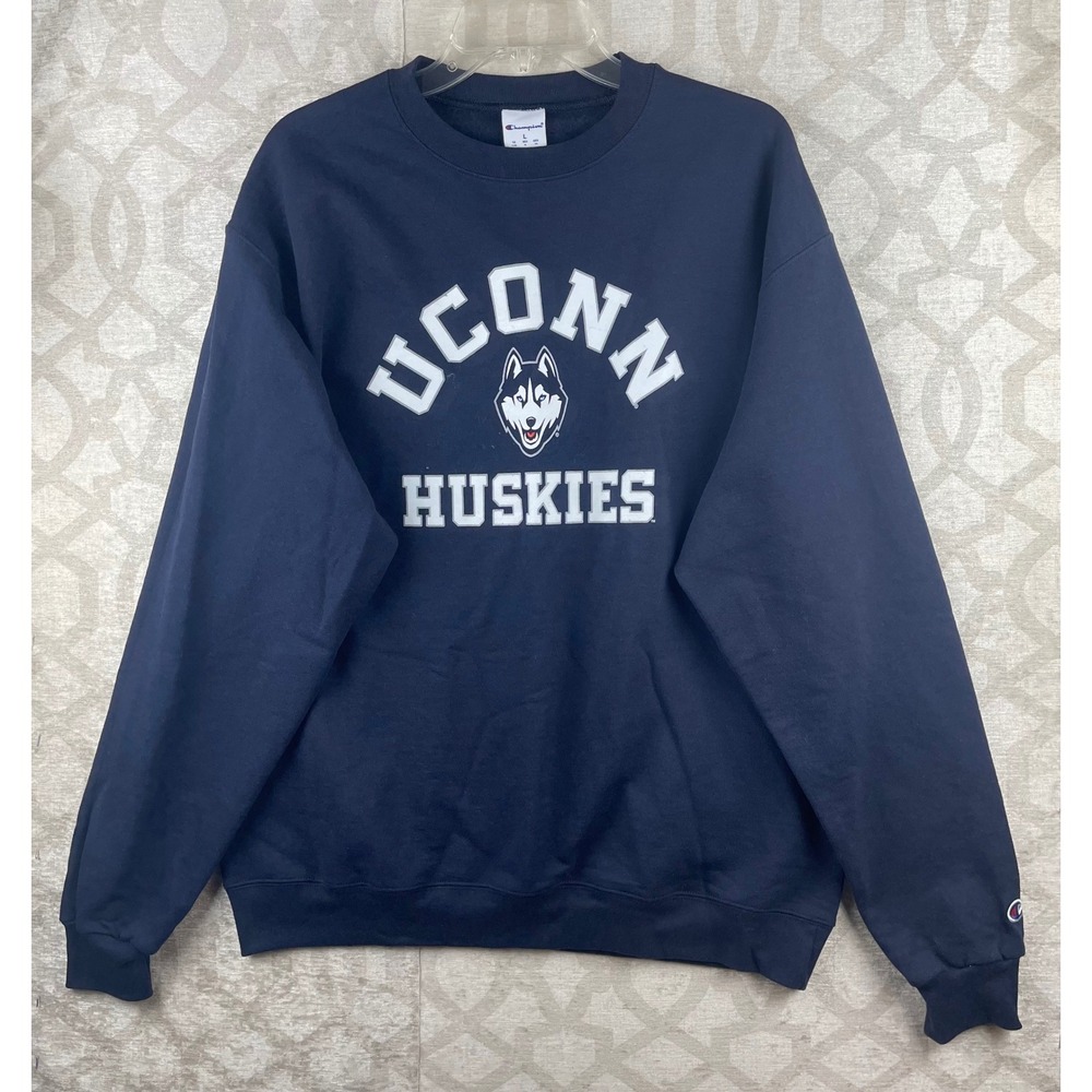 Champion UConn Huskies Men L Blue Excellent Crewneck Sweatshirt Cotton